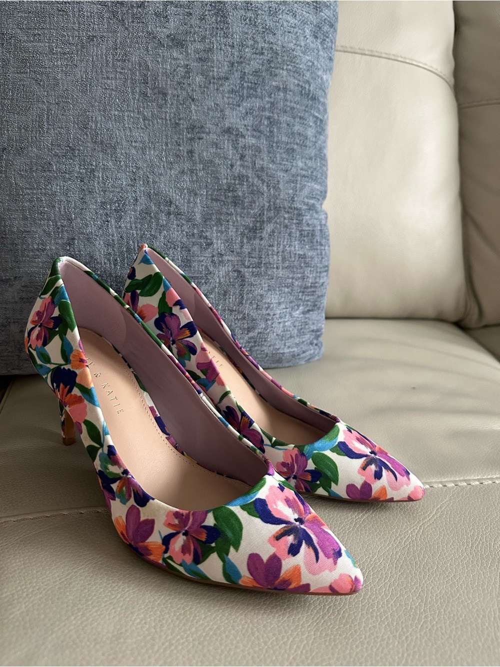 Kelly & Katie Floral Pointed-Toe Pumps in White, Pink, Purple, Green